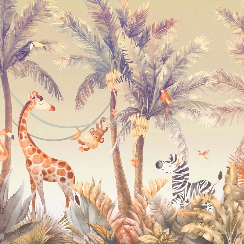 Papier Peint Animaux <br/> Girafe et Jungle Sépia