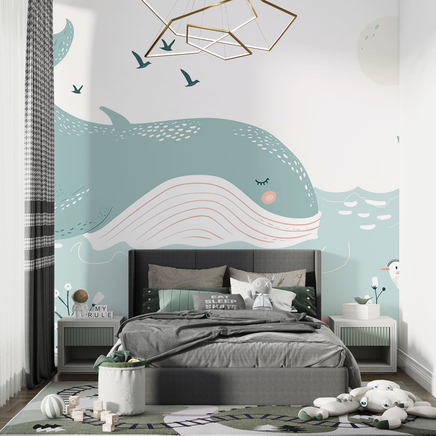 Papier Peint Enfant Baleine Pastel - chambre petit