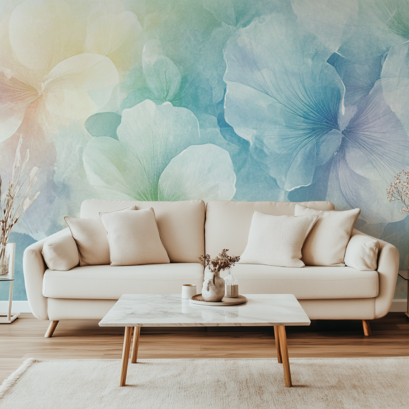 Papier peint fleur aquarelle canape simple