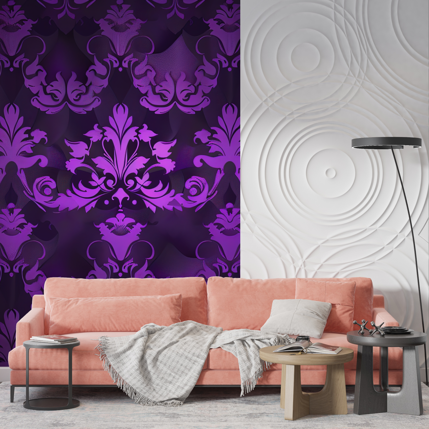 Papier Peint Baroque Violet Noir - imprimé