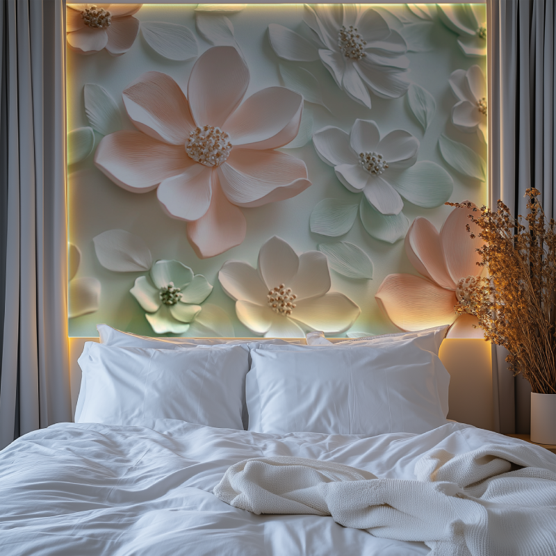 Papier peint trompe loeil fleurs chambre tendanc