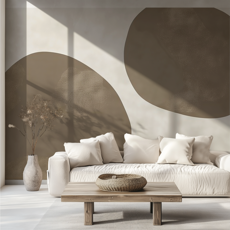 Papier peint panoramique rochers marrons canape tendance
