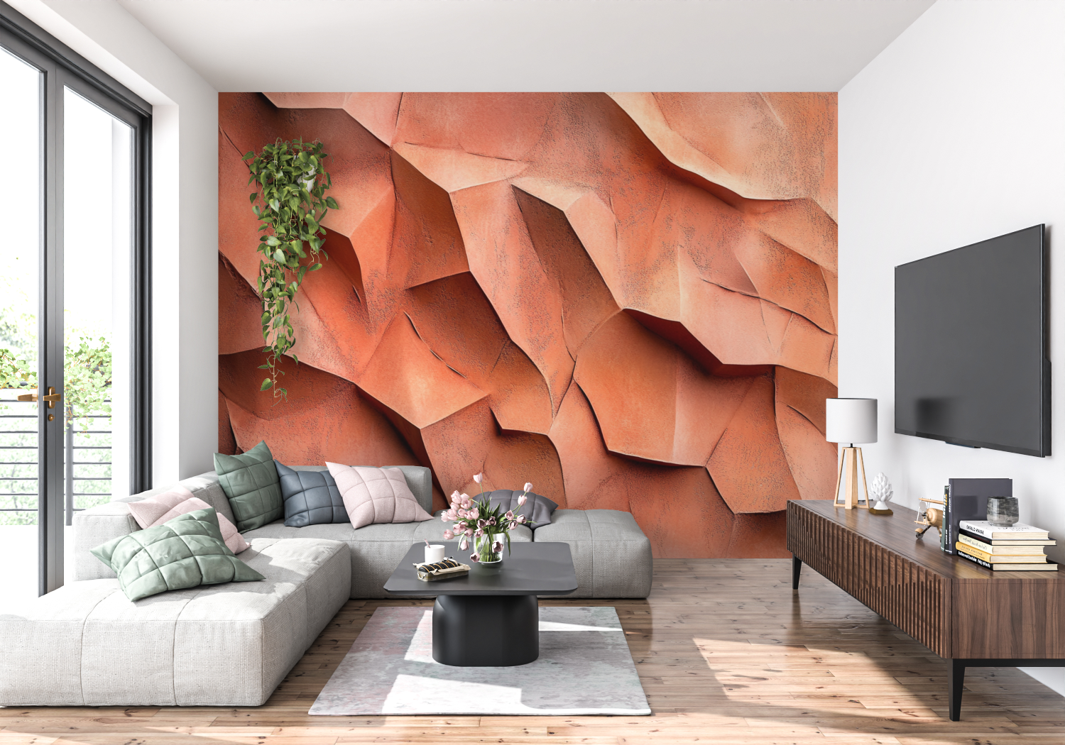 Papier peint terracotta effet p... sculpte panoramique 4murs