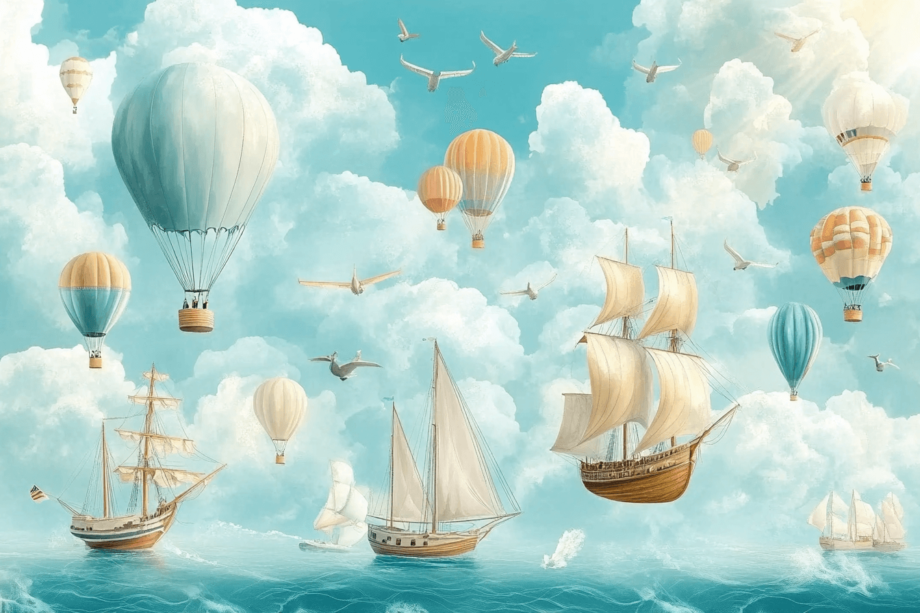 Papier Peint Marin Voilier et Avion dans le Ciel