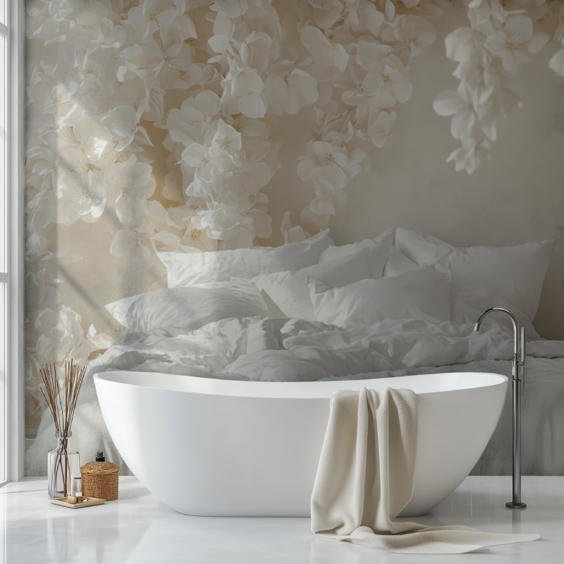Papier peint fleur geante sdb