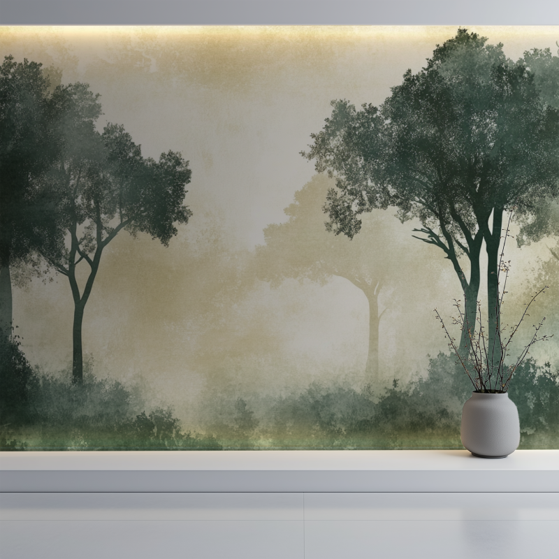 Papier peint arbre voyageur entree mur blanc