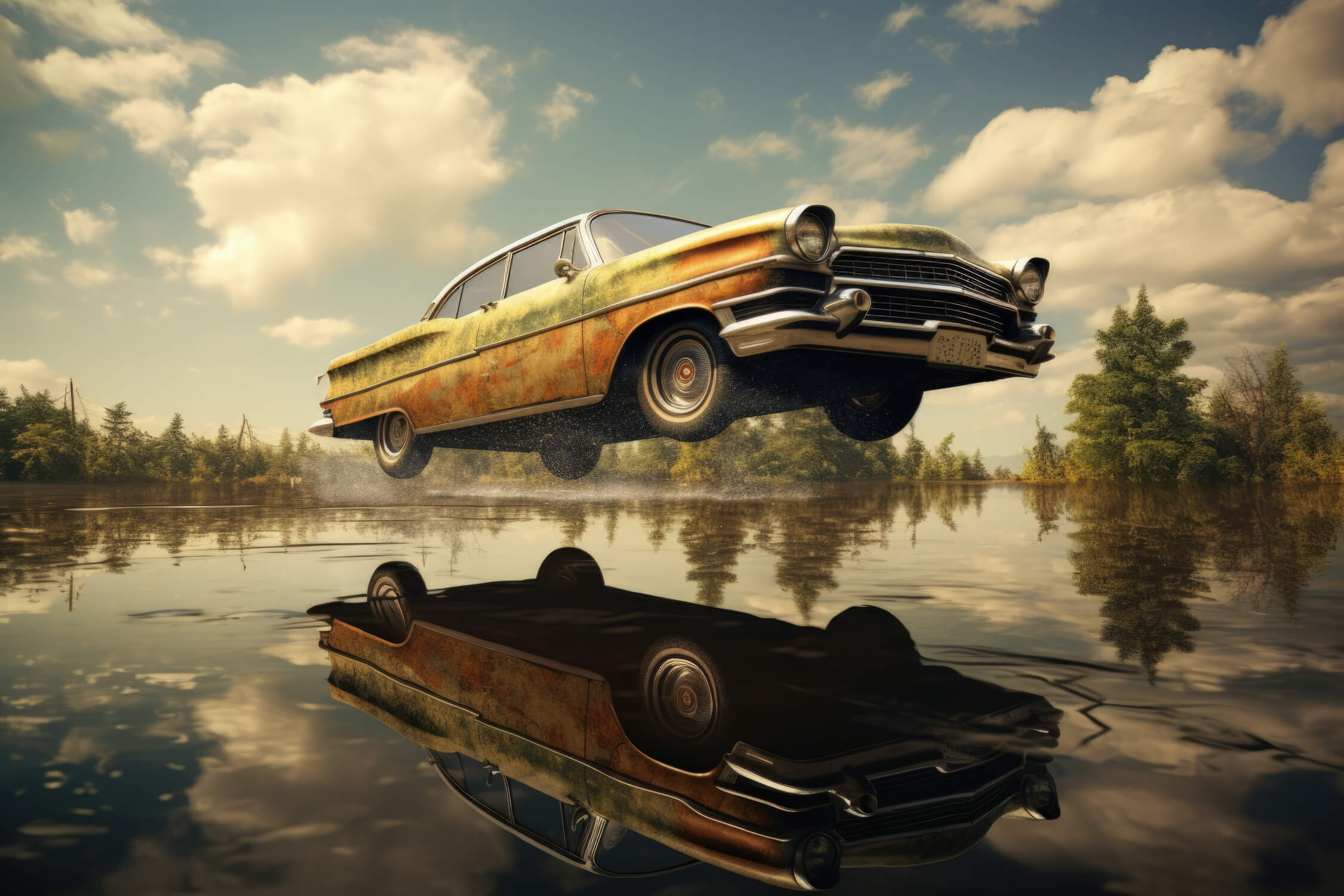 Papier Peint Voiture Vintage Flottante