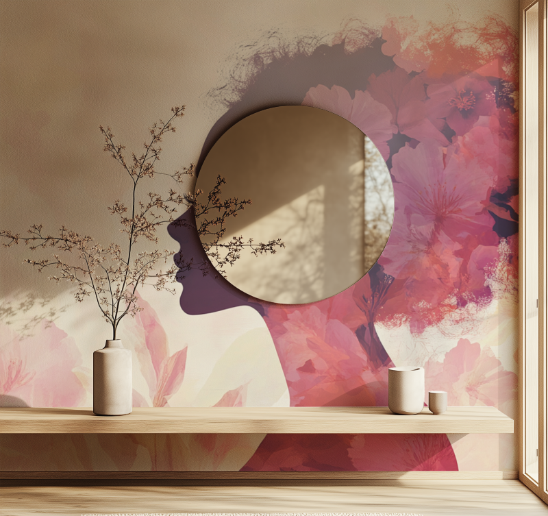 Papier peint fleur fille miroir