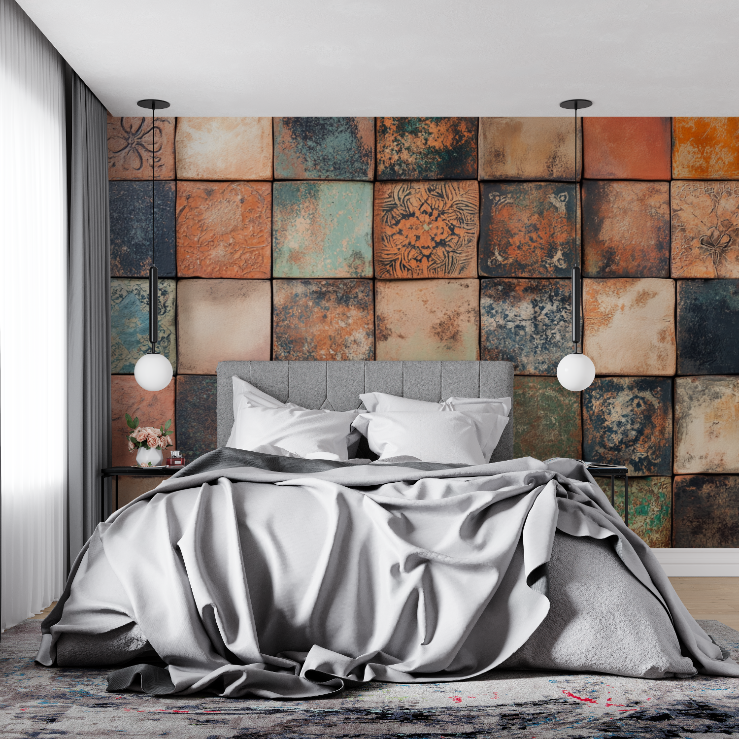 Papier peint terracotta inspira... patchwork artisanal 4murs
