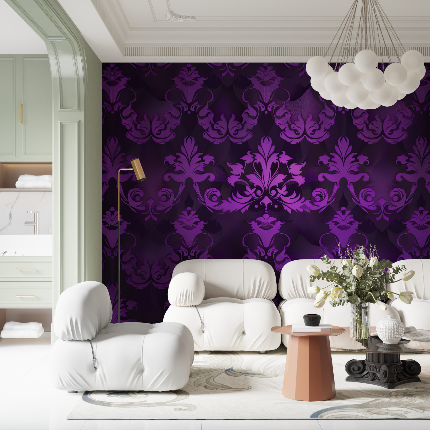 Papier Peint Baroque Violet Noir - design