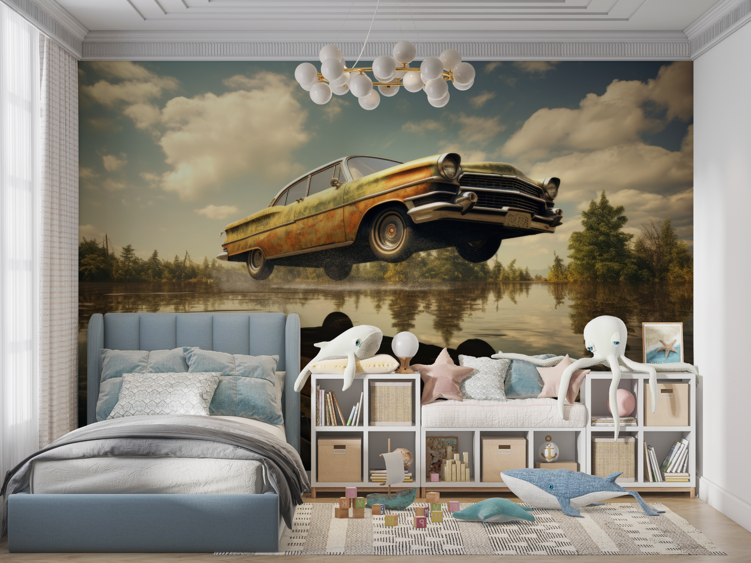 Papier peint voiture vintage flottante panoramique garcon