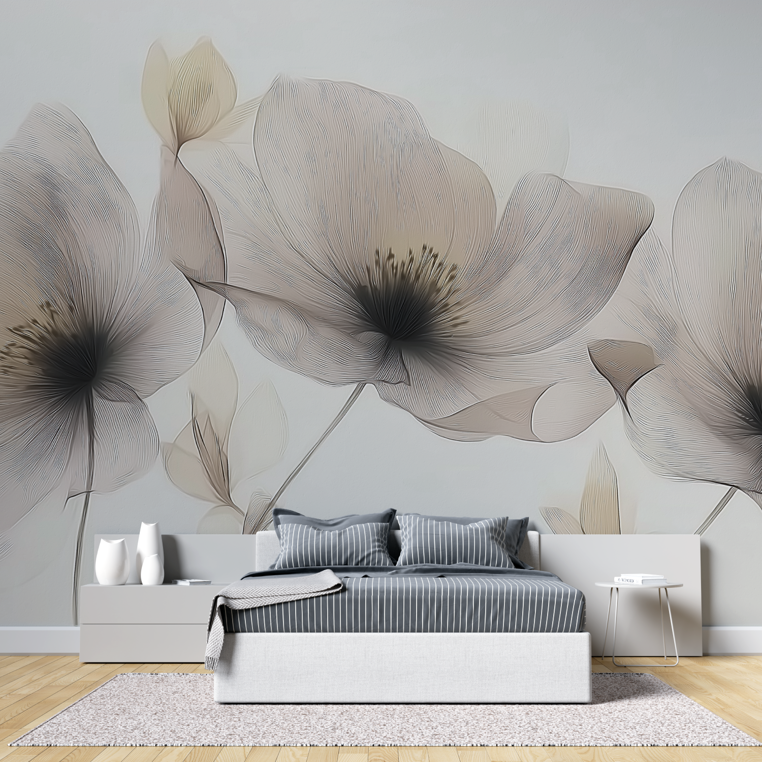 Design flowers outlines mural wallpaper tete de lit