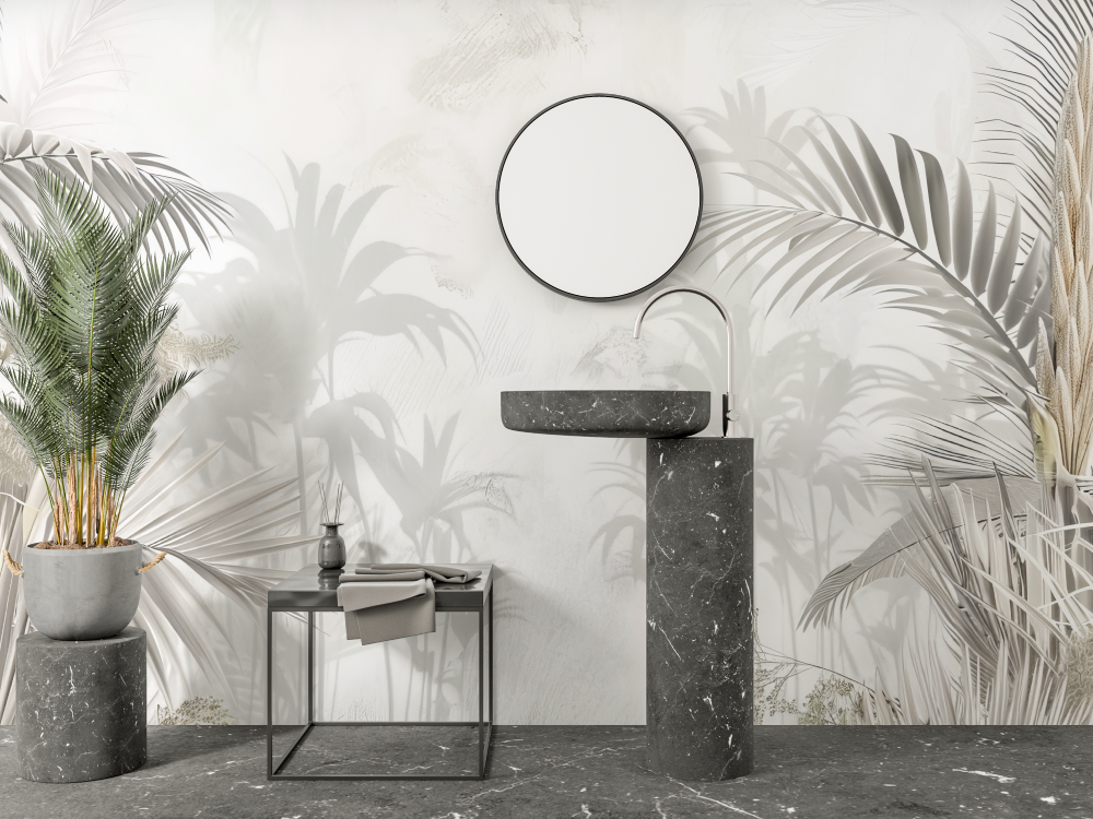 Papier peint salle de bain jungle design salle bain