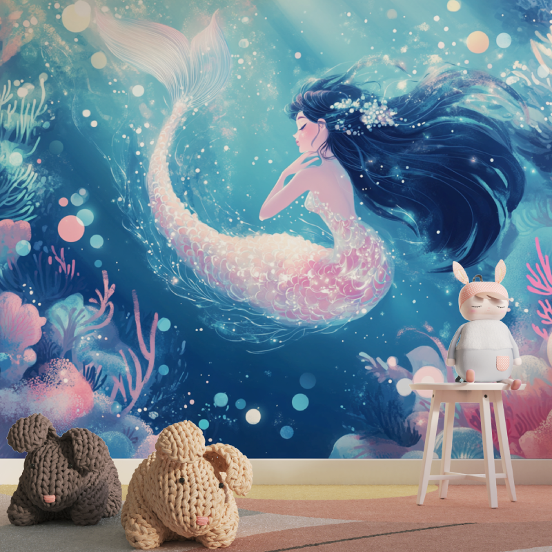 Papier peint princesse sirene c... fee tapisserie pour fille