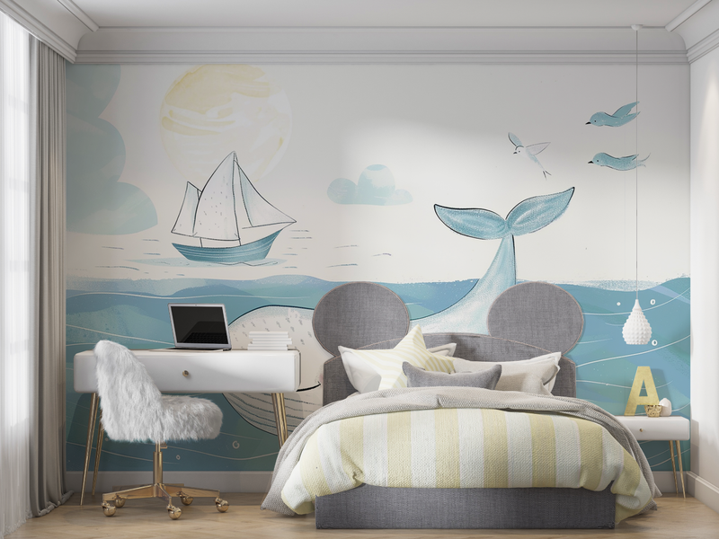 Papier Peint Enfant Baleine - chambre petit