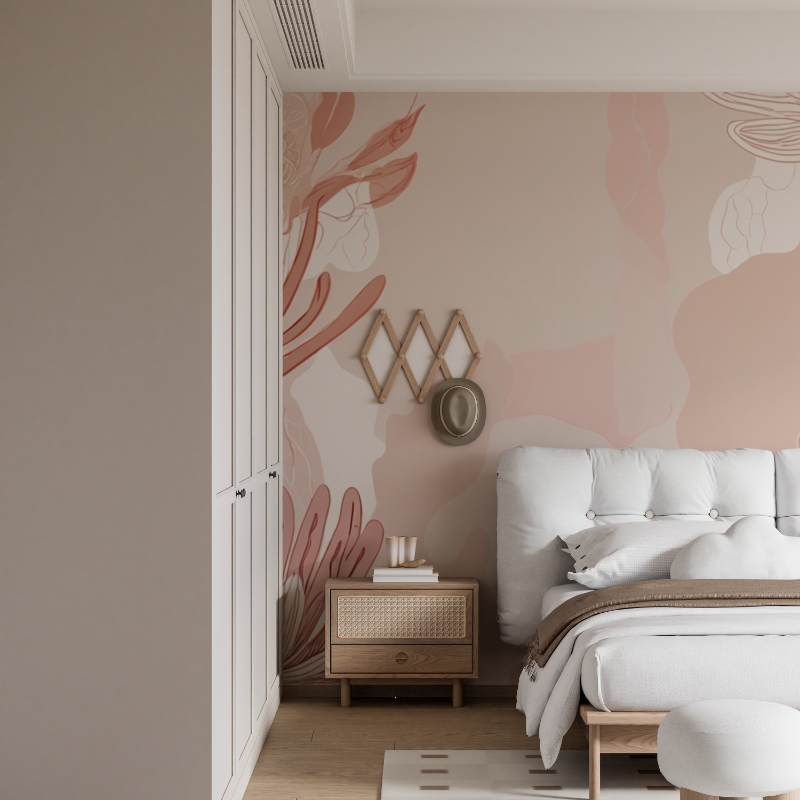 Papier peint pour chambre cocooning rose mural