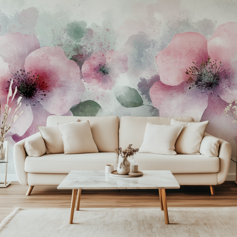 Papier peint fleur geante canape simple
