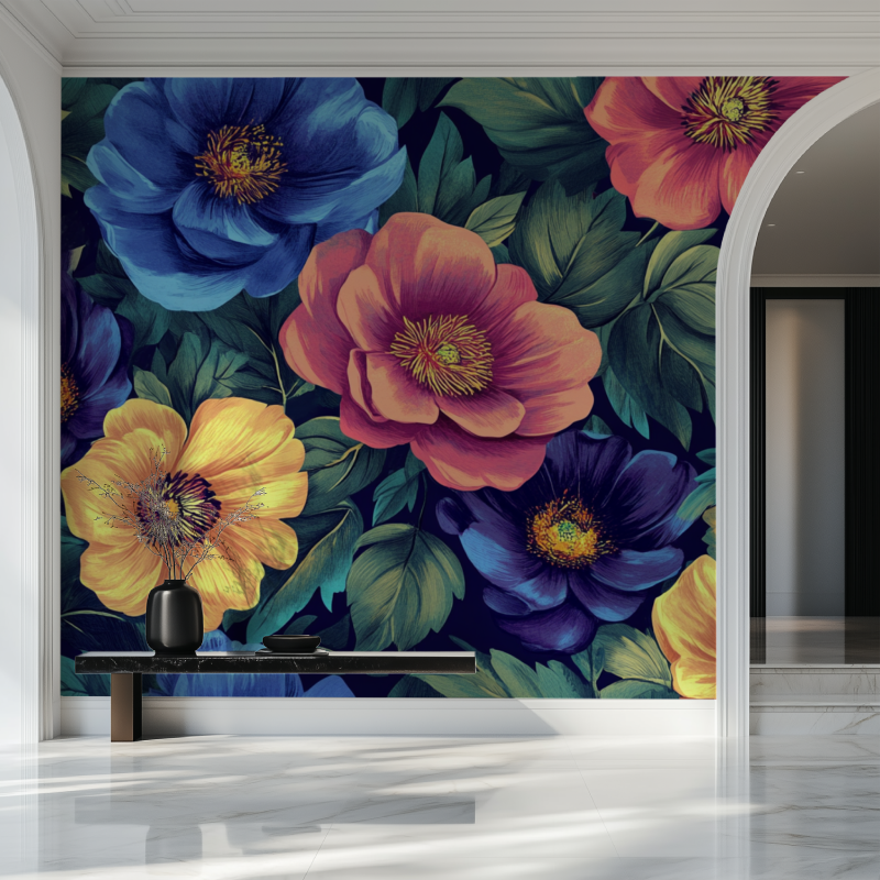 Papier peint fleur annee80 salon beau