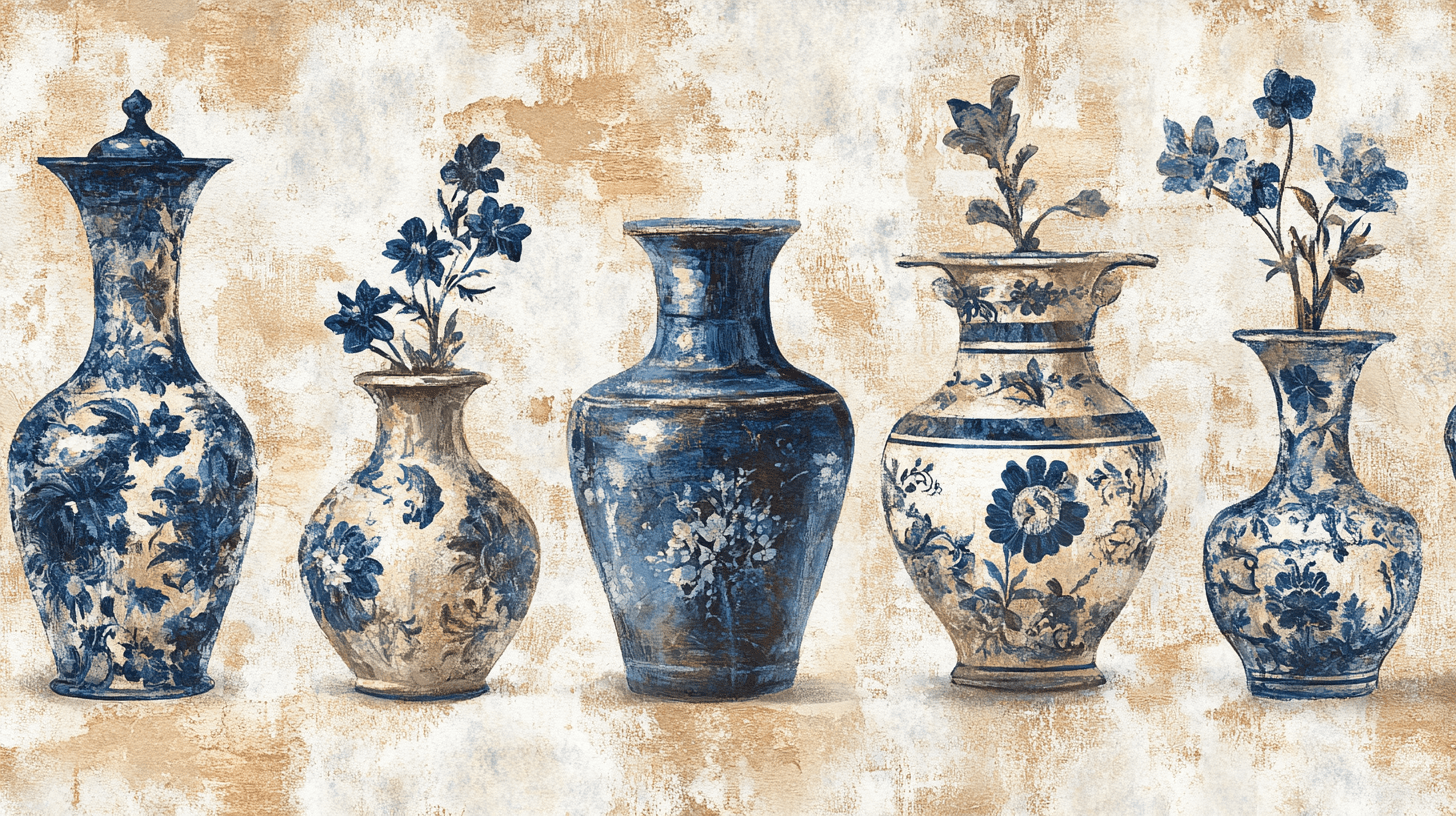 Papier Peint Vintage Vase Bleu Chaise Verte