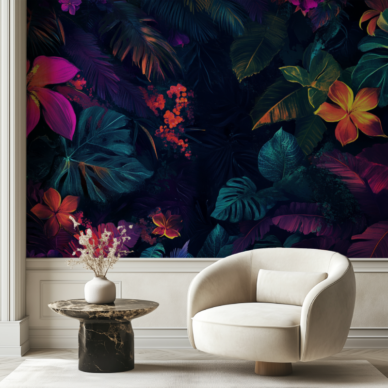 Papier peint fleur jungle chaise tendance