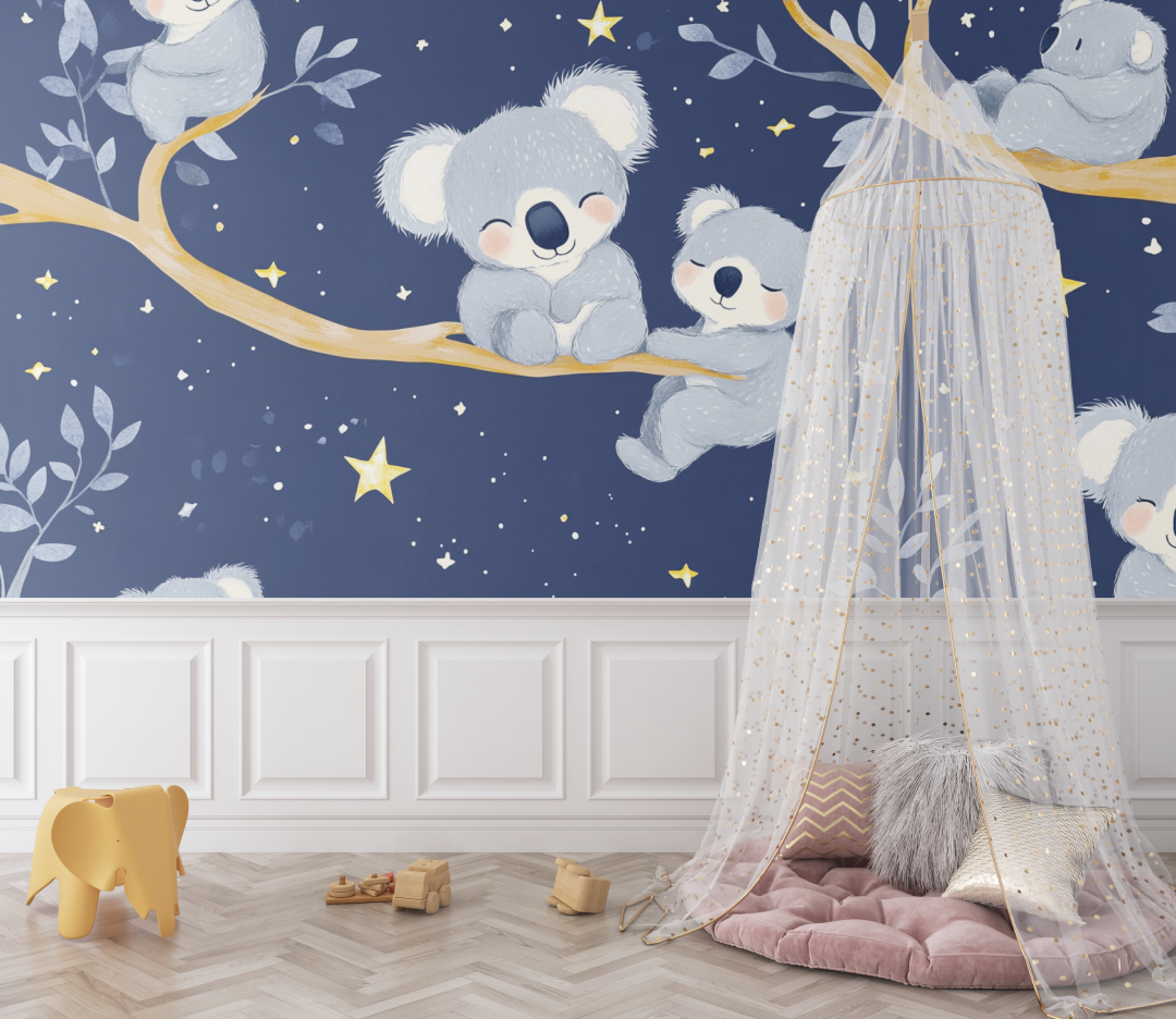 Papier peint koala parmi les etoiles bebe