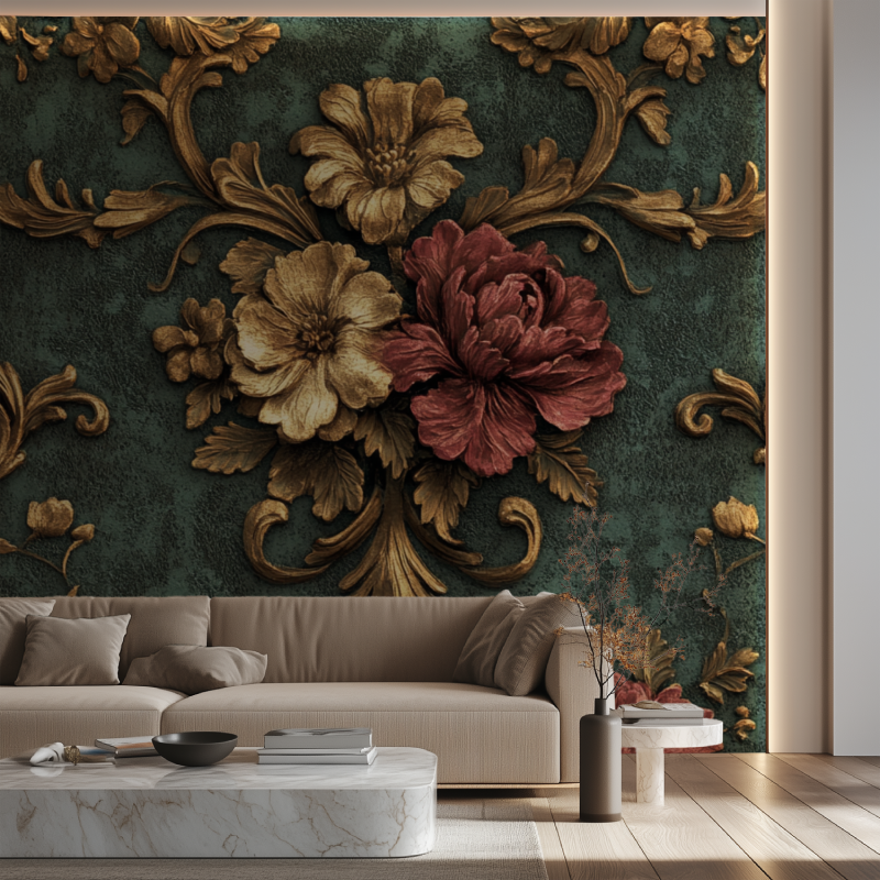 Papier peint fleur baroque canape neon