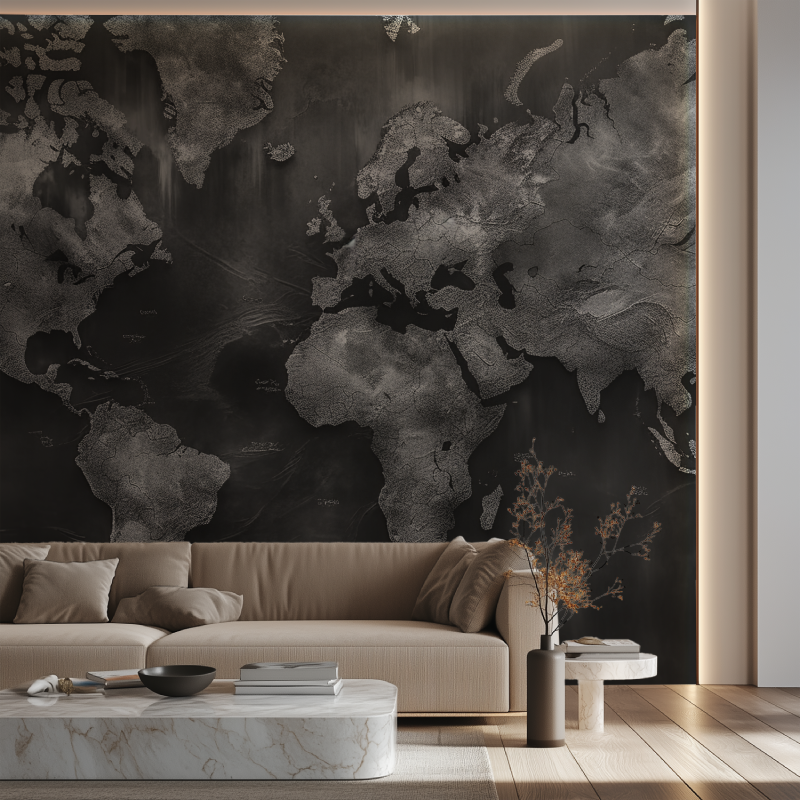 Papier peint carte du monde pour bureau canape neon