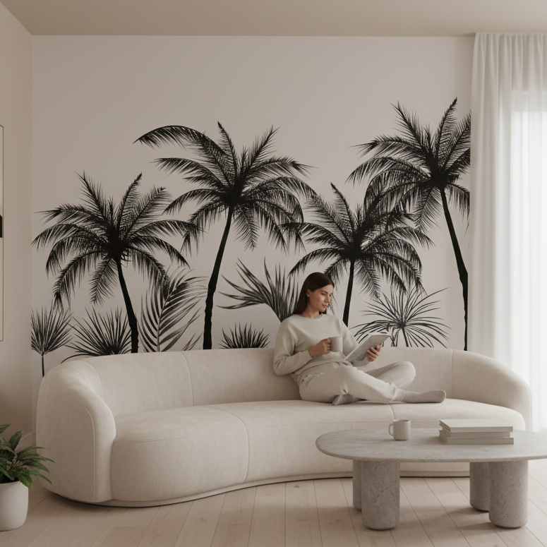 Papier Peint Panoramique Noir et Blanc Arbres