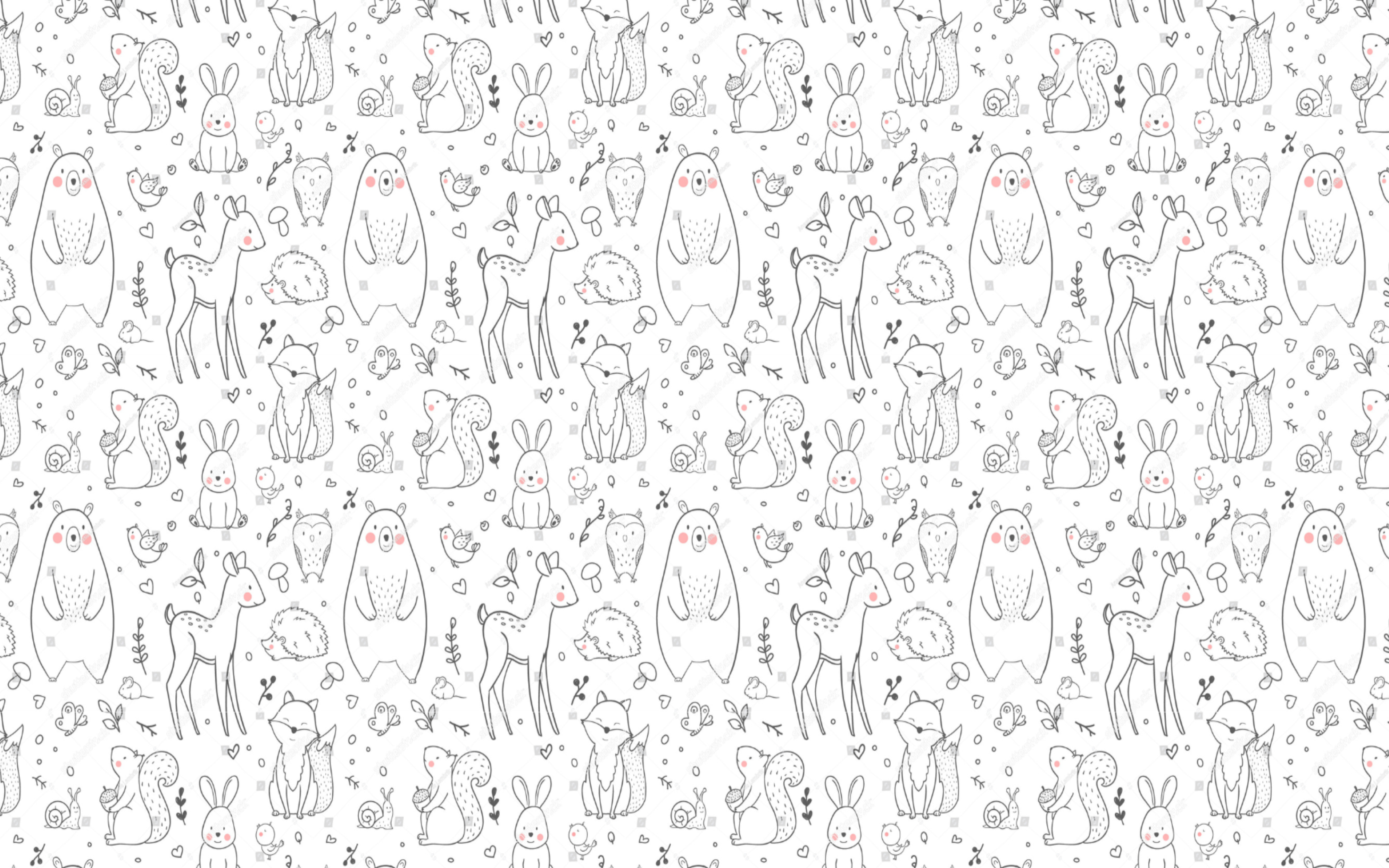 Papier Peint Animaux <br/> Fond Blanc Motif Noir - Second Image