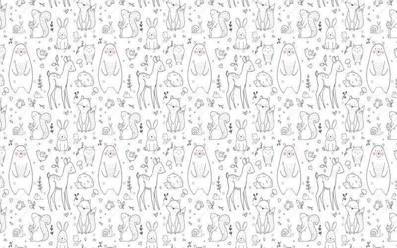 Papier Peint Animaux <br/> Fond Blanc Motif Noir