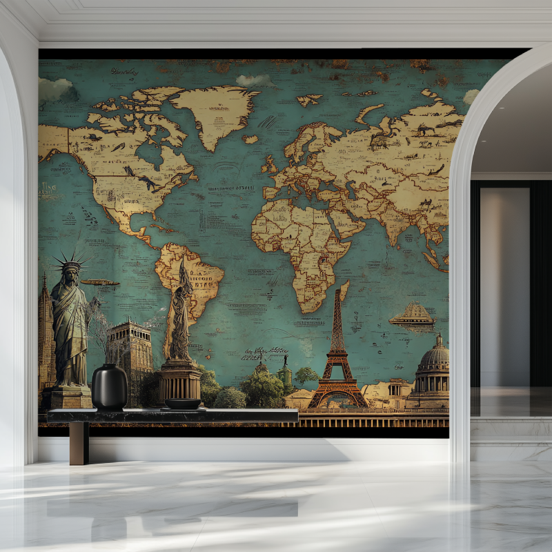 Papier peint carte du monde vintage salon beau