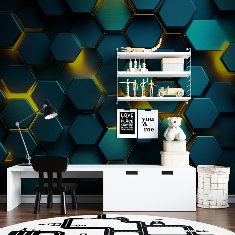 Papier peint effet neon vert tapisserie chambre ados