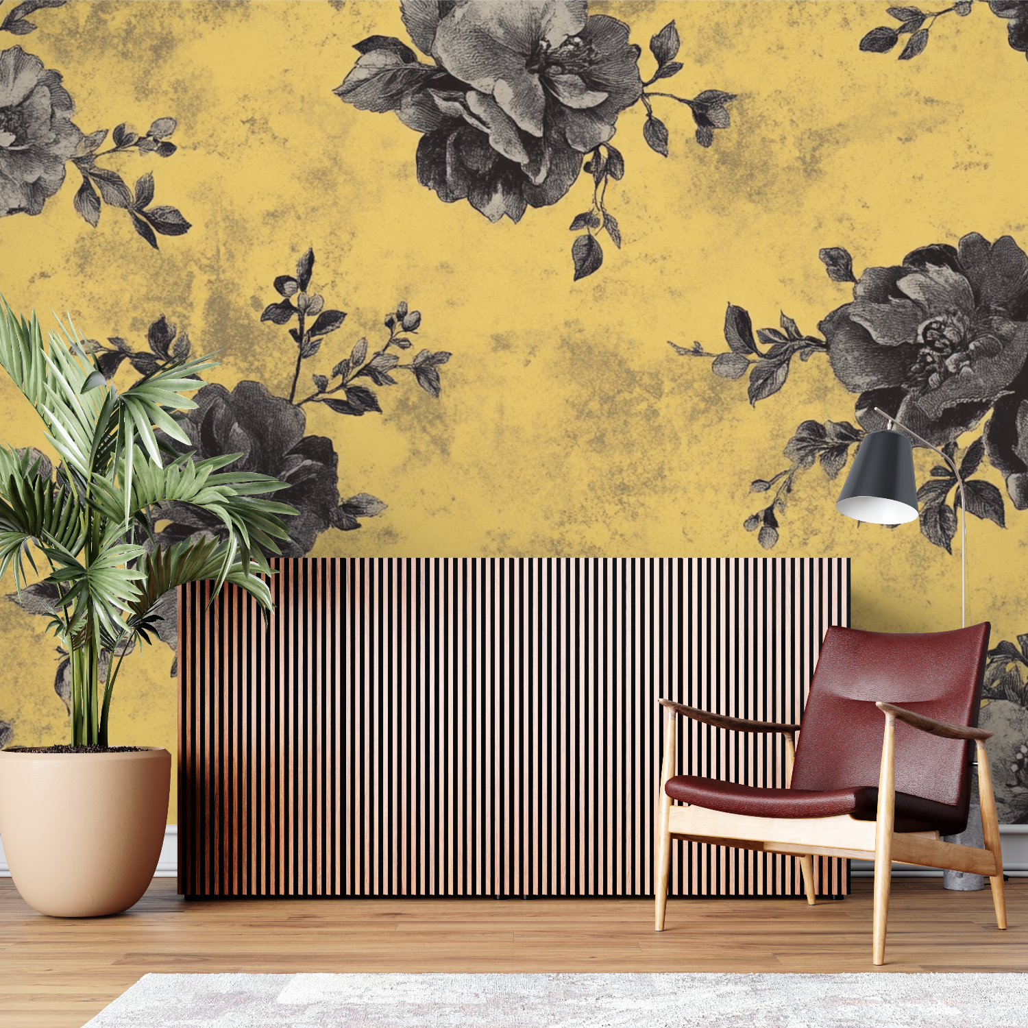 Papier peint vintage jaune gris sur mesure