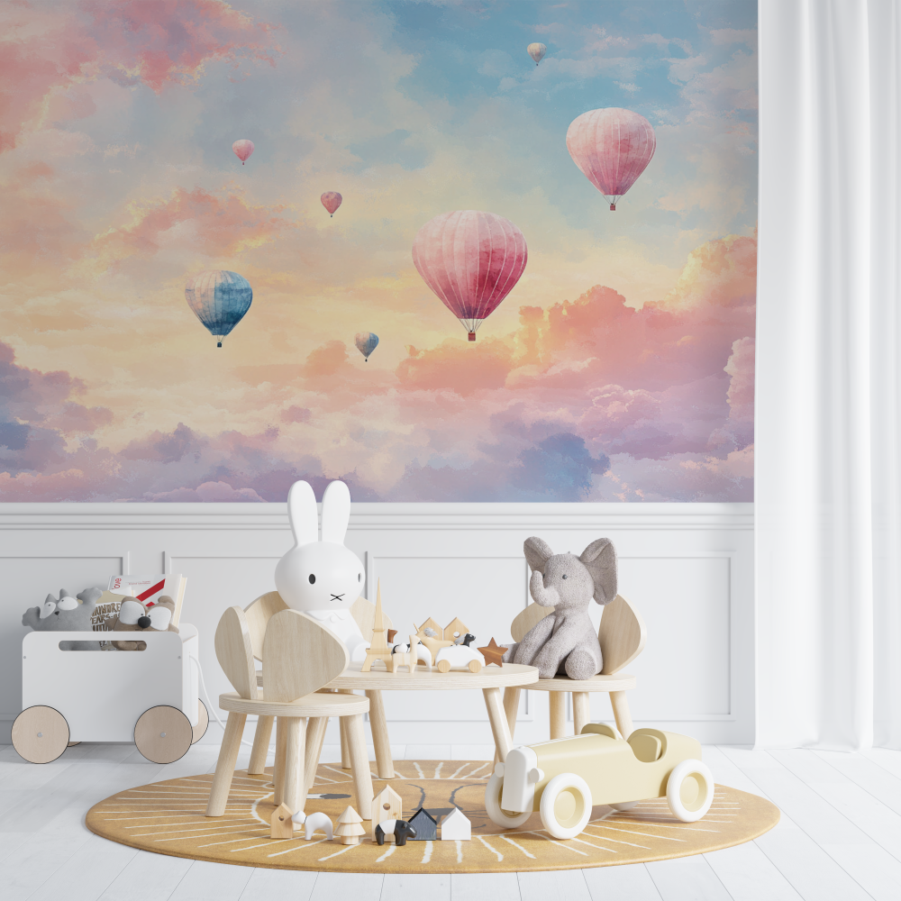 Papier peint montgolfiere et ci... du soleil chambre de bebe