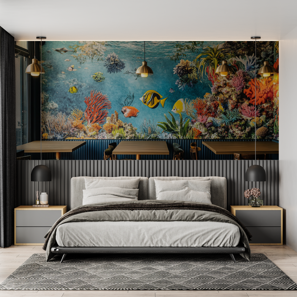 Papier peint trompe loeil aquarium chambre adulte tendance
