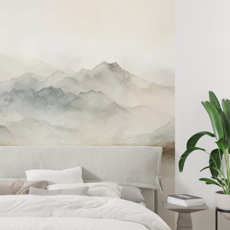 Watercolor beige aquatic landsc...lpaper tapisserie tendance