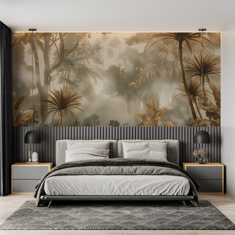 Papier peint jungle tete de lit chambre adulte tendance