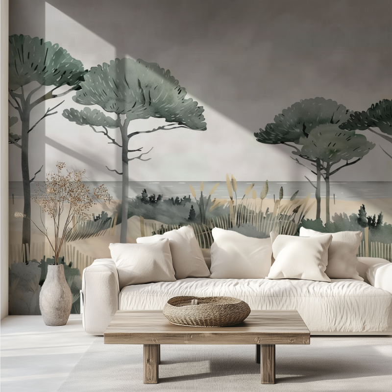 Papier peint panoramique paysage chambre canape tendance