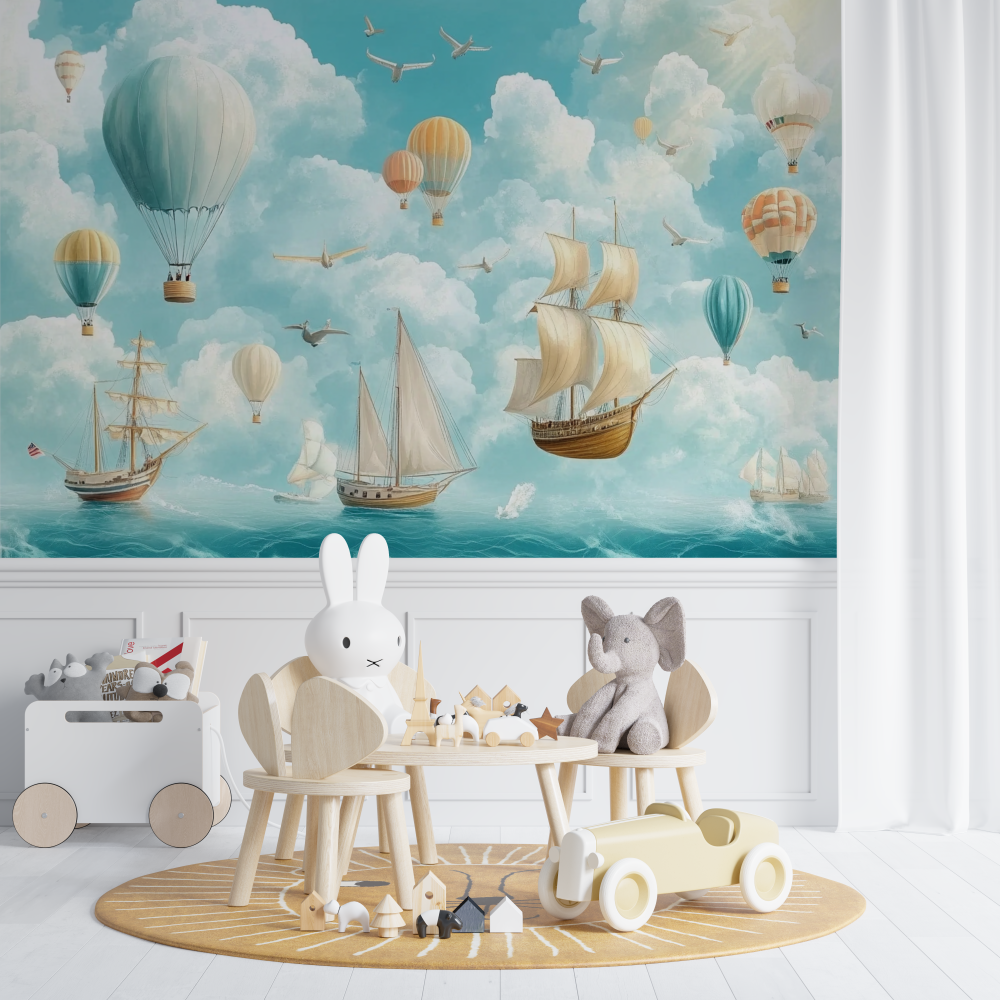 Papier peint marin voilier et a...ns le ciel chambre de bebe