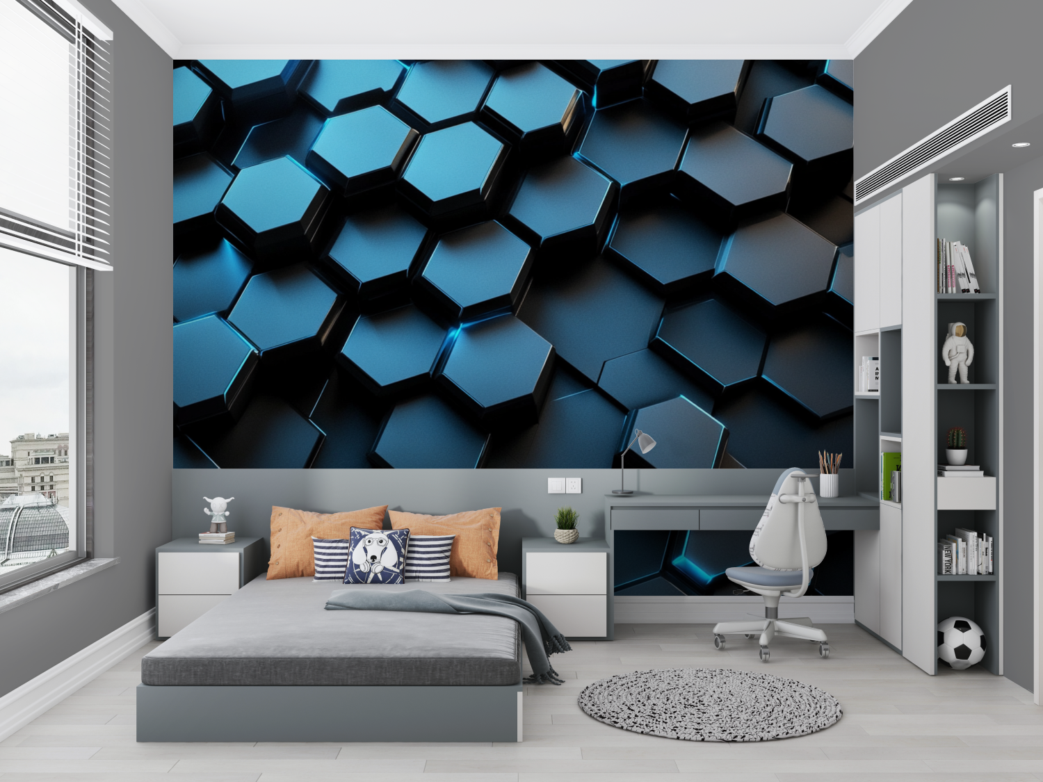 Papier peint hexagones lumineux chambre petit