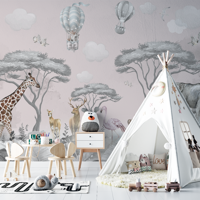 Papier Peint Bébé Safari Rose - bebe tipi