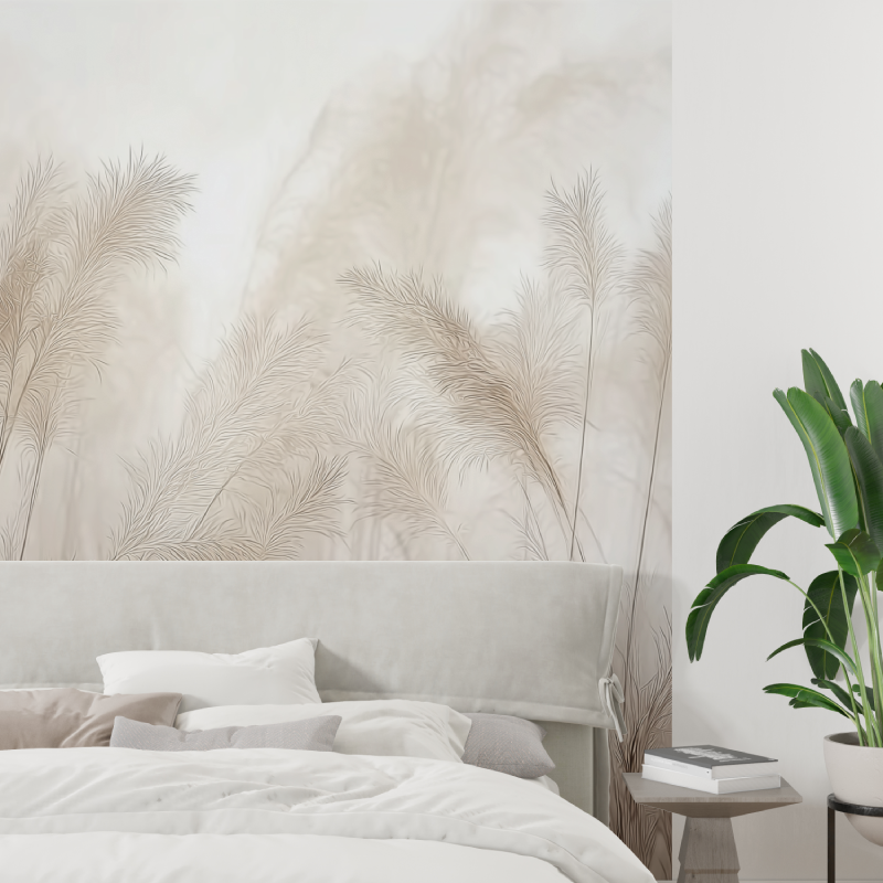 Beige light foliage mural wallpaper tapisserie tendance