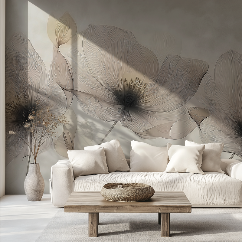 Design flowers outlines mural wallpaper canape tendance