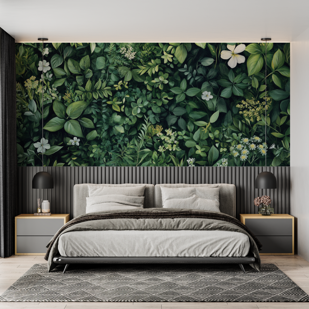 Papier peint trompe l oeil vegetal chambre adulte tendance