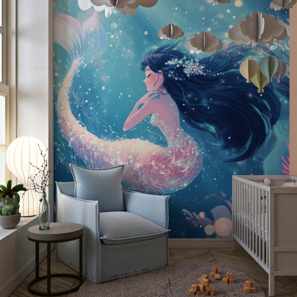 Papier peint princesse sirene conte de fee chambre de fille