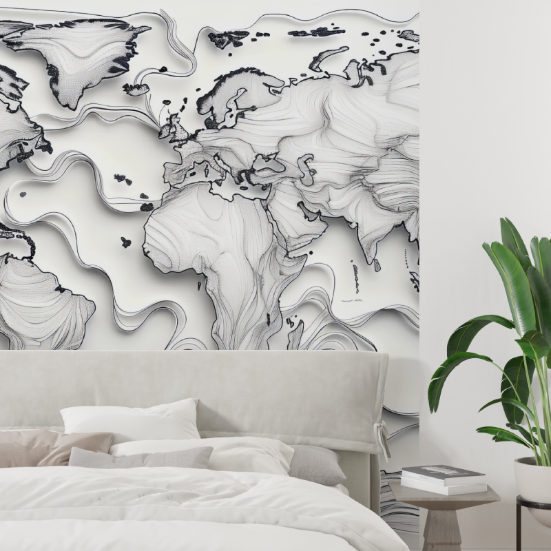 Papier peint carte du monde noi...design tapisserie tendance