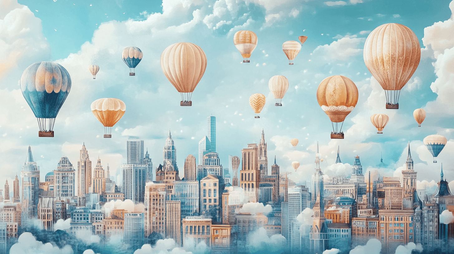 Papier Peint Montgolfière Et Paysages Urbains Stylisés