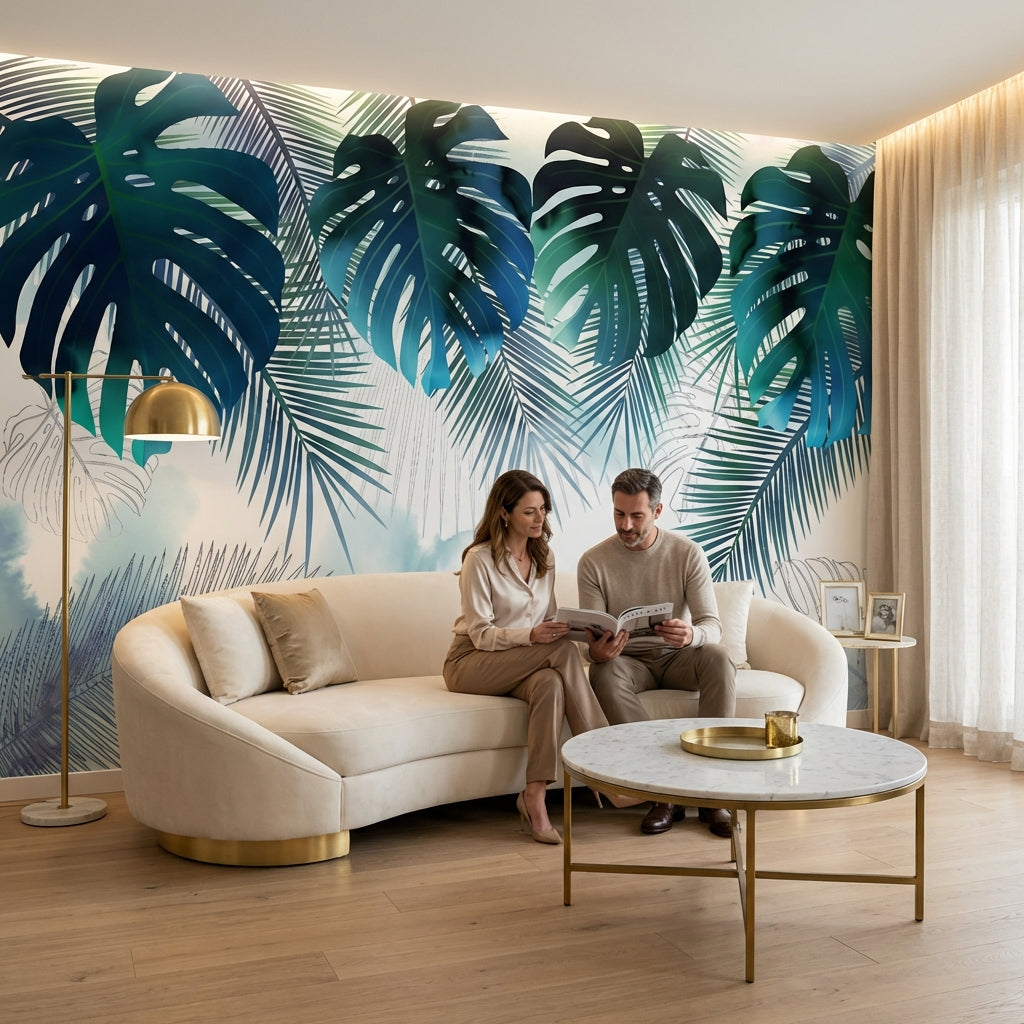 Papier Peint Tropical  Bleu Vert