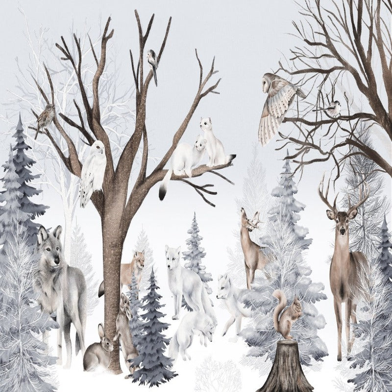 Papier Peint Animaux <br/> Forêt en Hiver