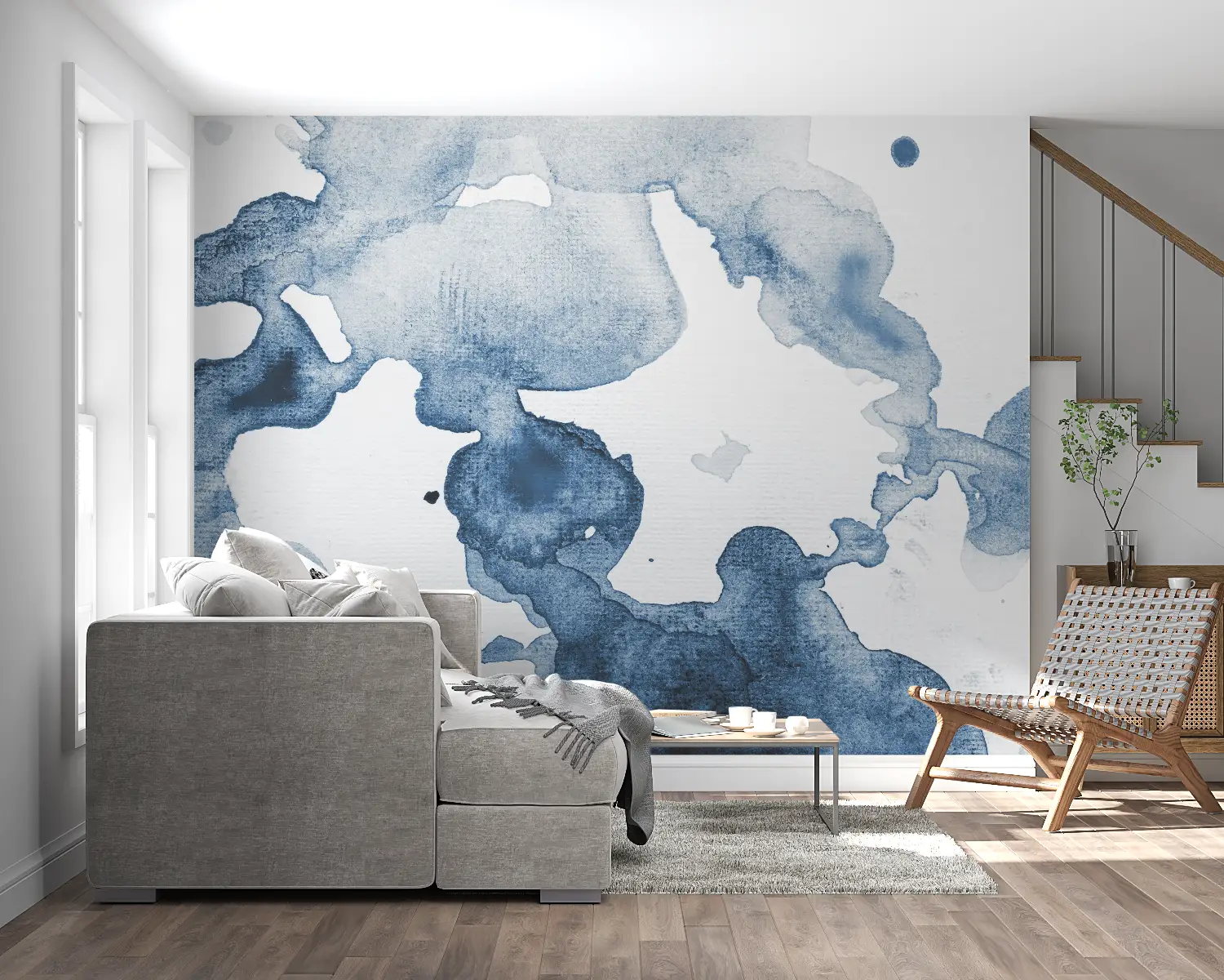 Papier Peint Aquarelle Bleu Marine - panoramique mural